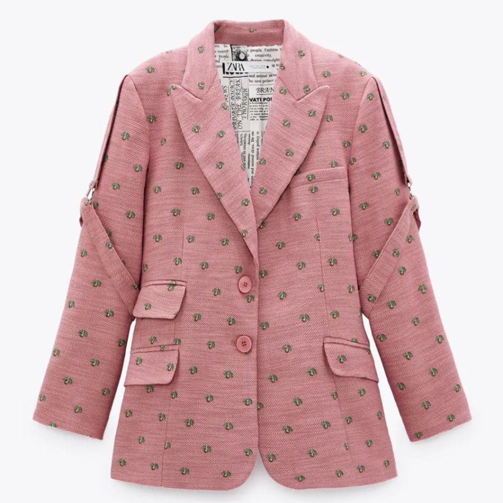 Zara Pink Embellished Tweed Blazer